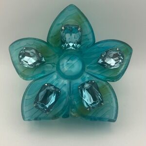Large Aqua Blue Flower Hair Claw Clip Rhinestone Gem Floral‎ Y2K Statement
